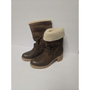 KATLIU Women's Lined Brown Mid Calf Boots / EUC Size 37 Size 6.5 Faux Fur Lined